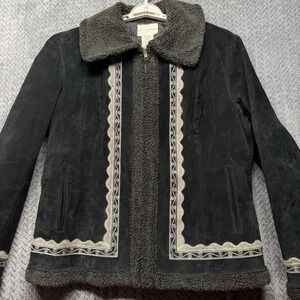 VTG White Stag Leather Penny Lane Coat XL Suede Y2K Embroidered Sherpa Jacket